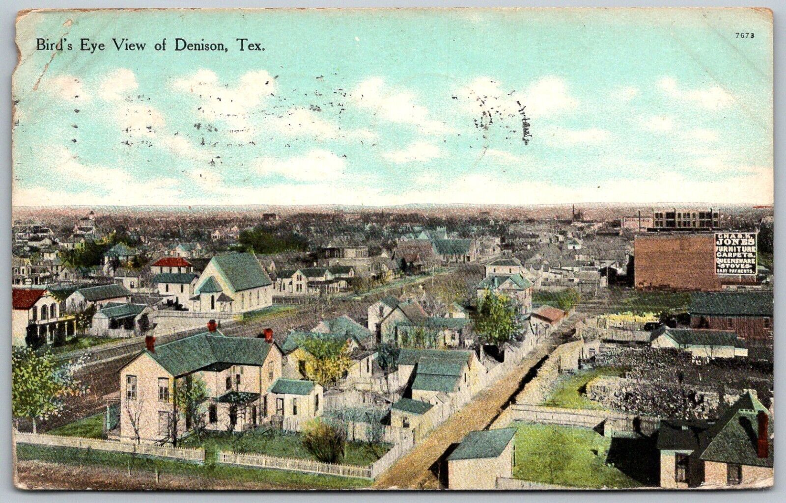 Denison Texas 1909 Postcard Birdseye Aerial View