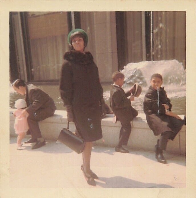 1966 Glamorous African American Women City Street with Children 3.5x3.5 in