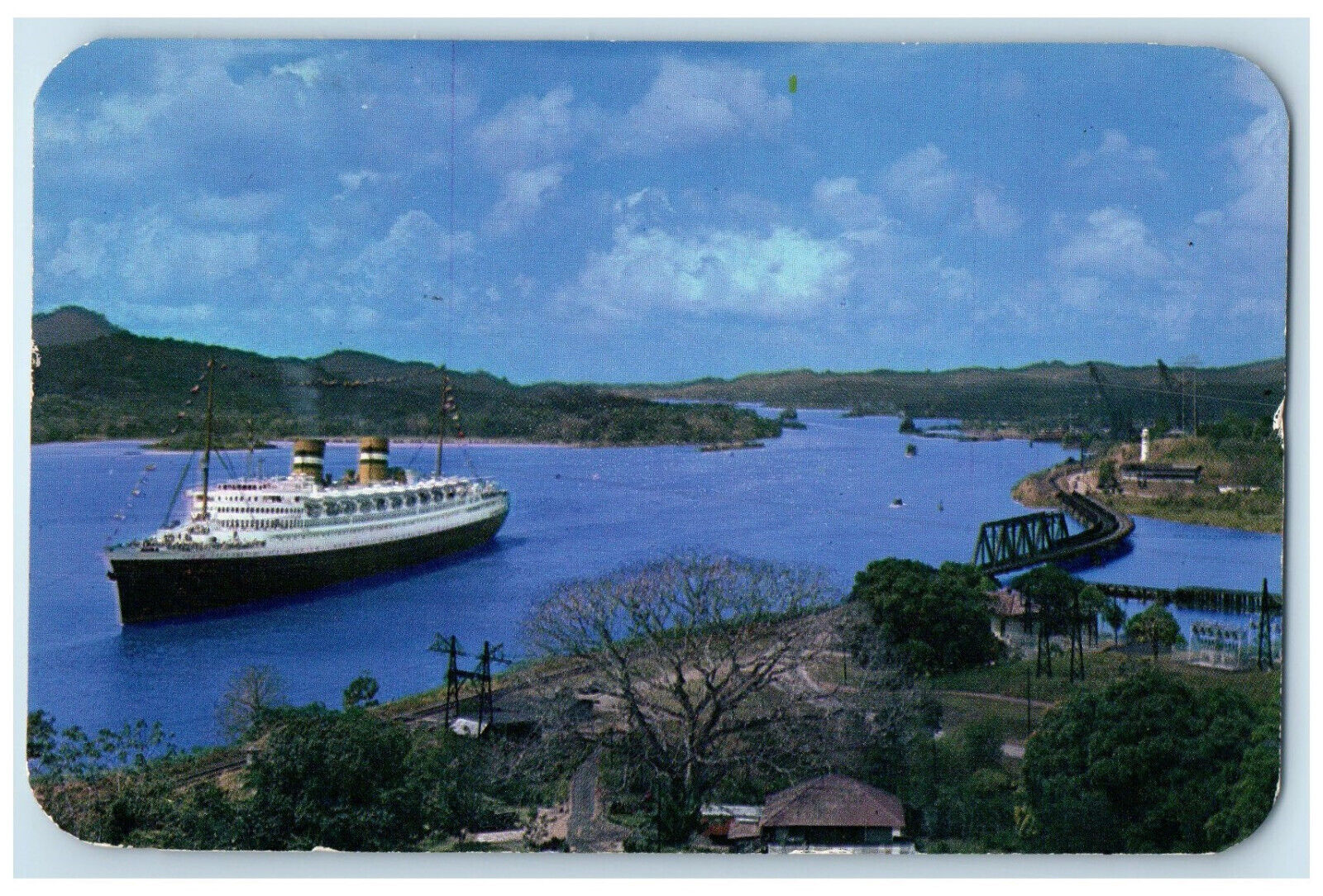 1957 Nieuw Amsterdam Entransit to Pacific Ocean Panama Canal Posted Postcard