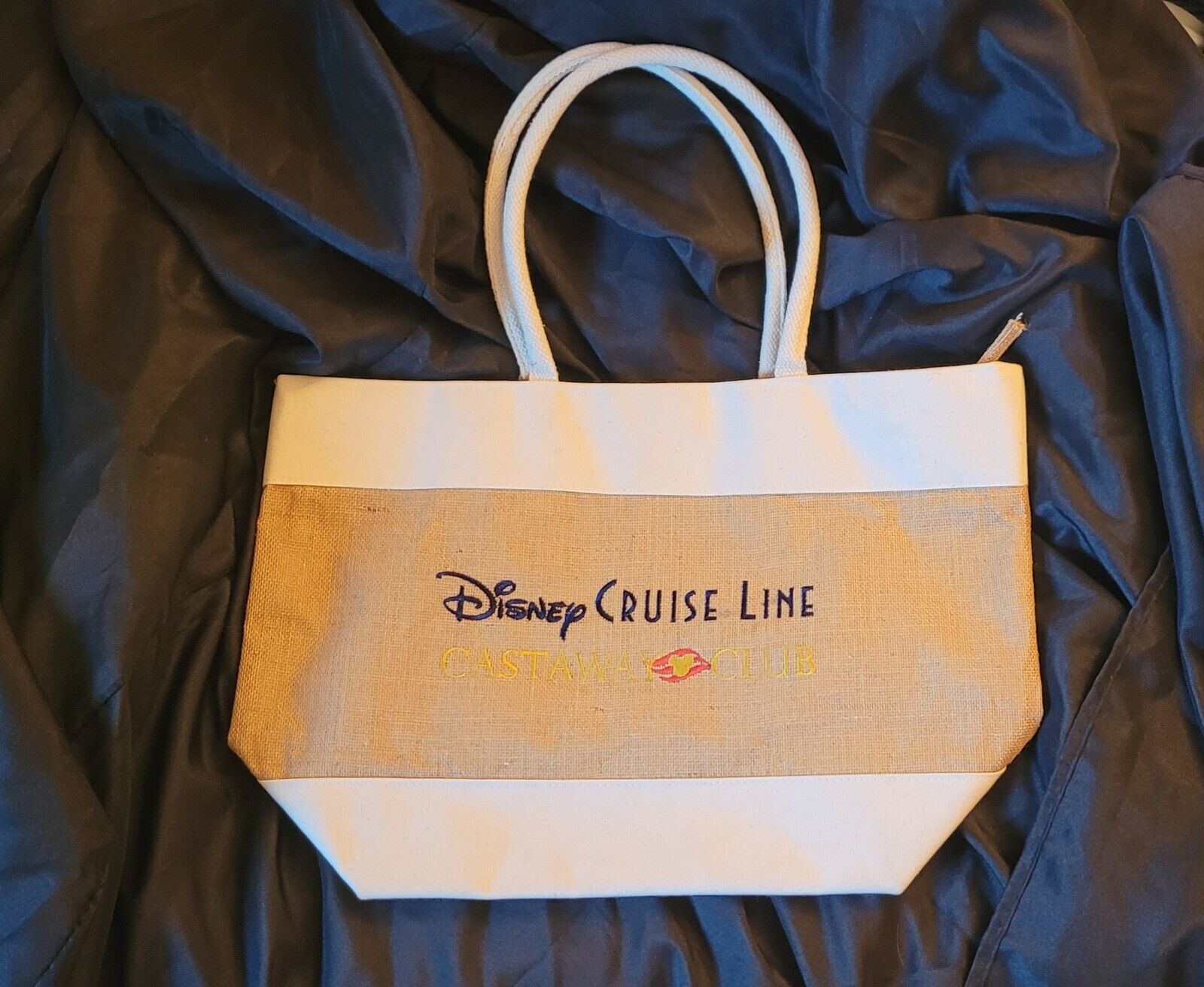 Disney Cruise Line Castaway Club Burlap Canvas Large Zippered Beach Bag Tote