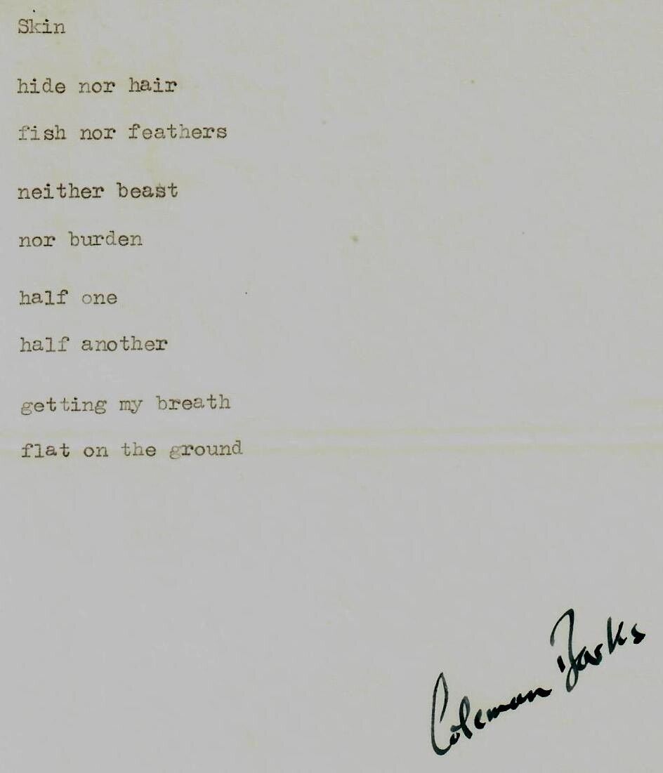“American Poet” Coleman Barks Hand Signed Poem \
