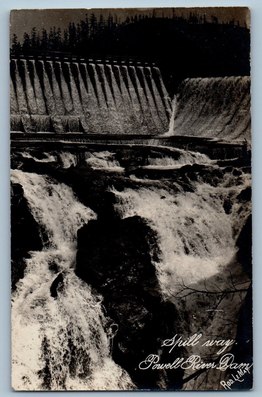 British Columbia Canada Postcard Spillway Powell River Dam c1940\'s RPPC Photo
