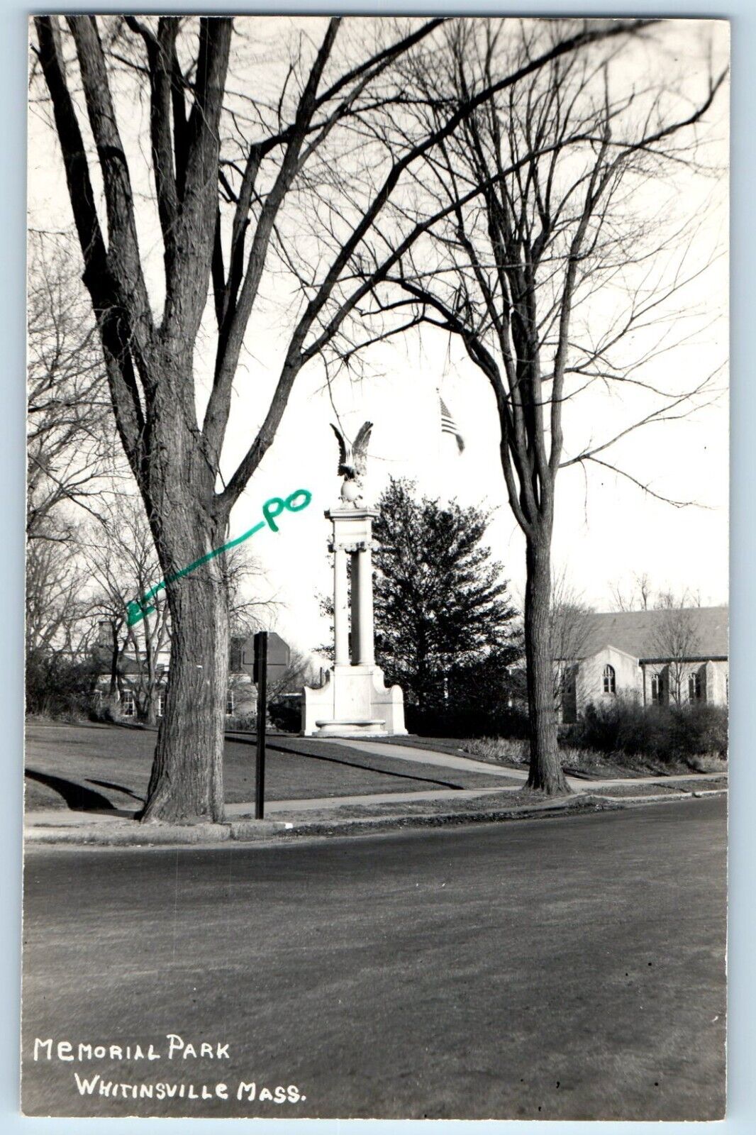 Whitinsville Massachusetts MA Postcard RPPC Photo Memorial Park c1940\'s Vintage