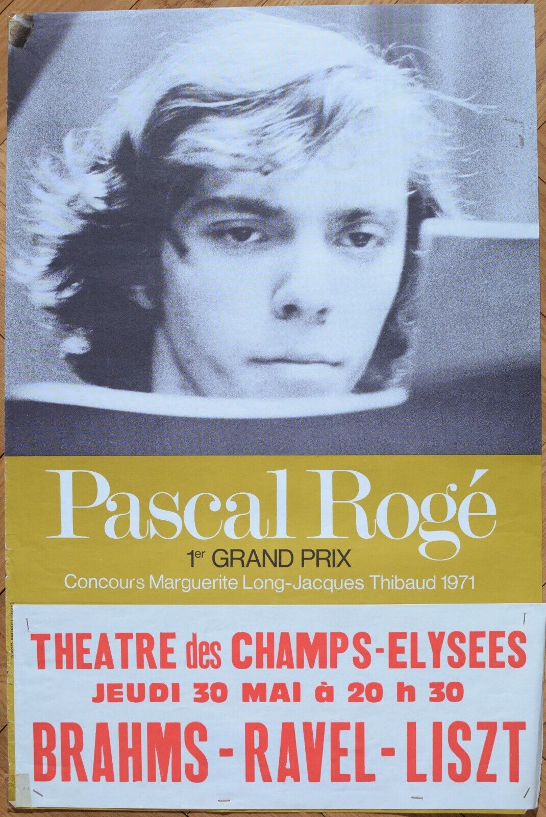 PASCAL ROGE BRAHMS RAVEL LISZT CONCERT PIANIST POSTER PRINT PARIS 1971 RARE