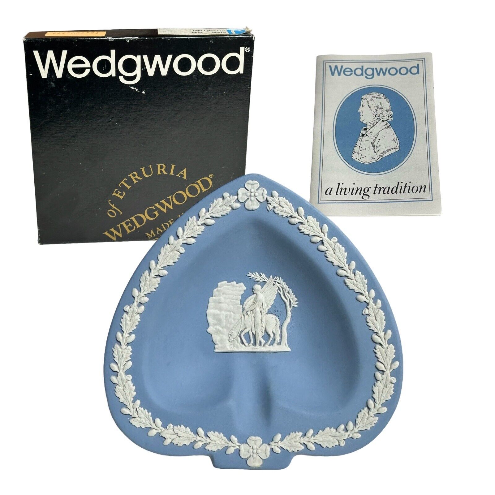 Wedgwood Ashtray Blue Jasperware Small Spade Shape Dish Bellerophon Pegasus