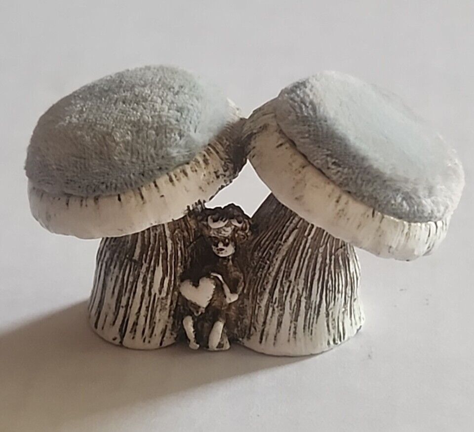 Vintage whitewash Mushroom Pincushion by Florenza Elf light gray Velvet