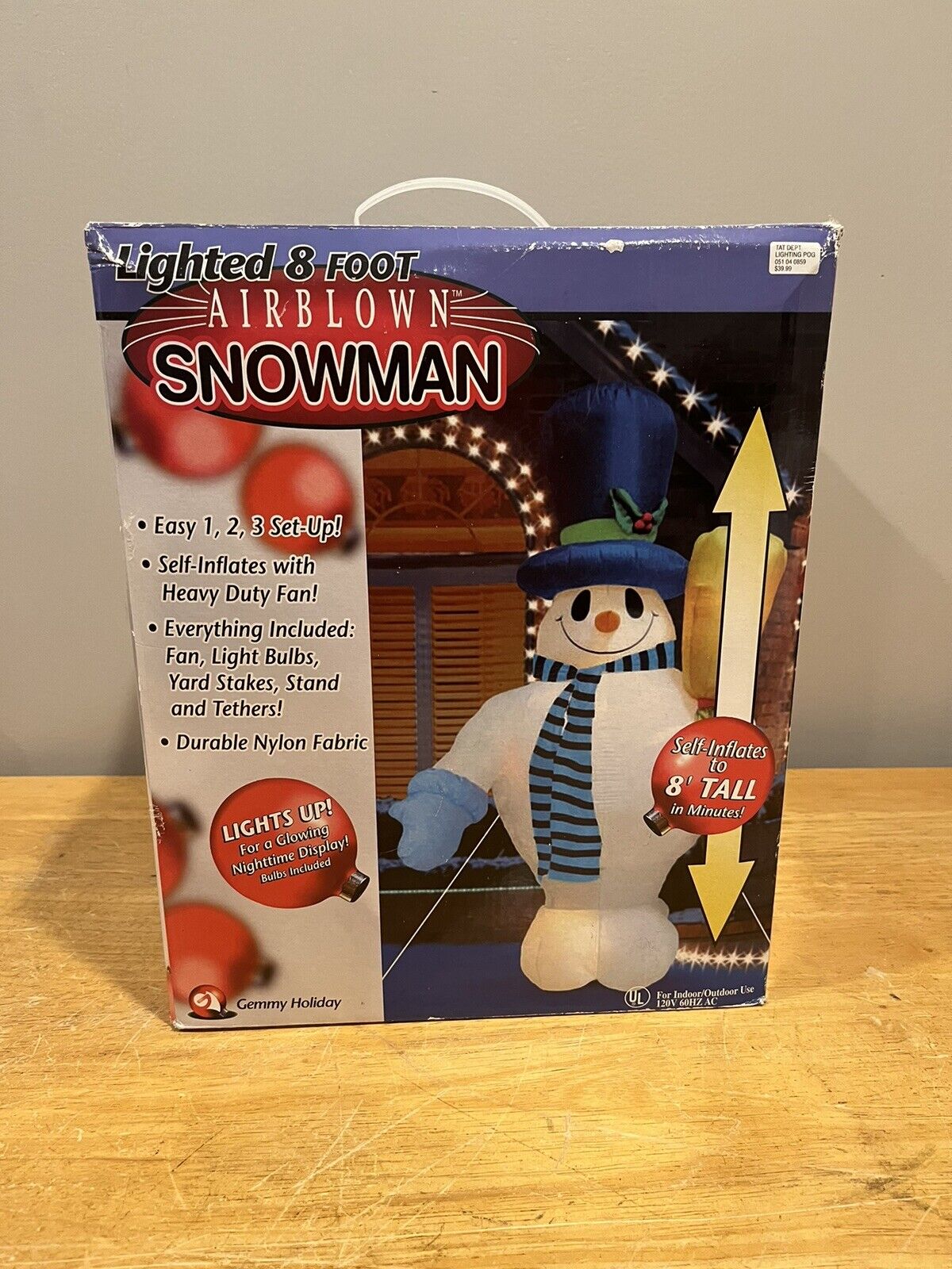 Gemmy Airblown 8 FT - INFLATABLE SNOWMAN LIGHT UP CHRISTMAS 2003 Vintage