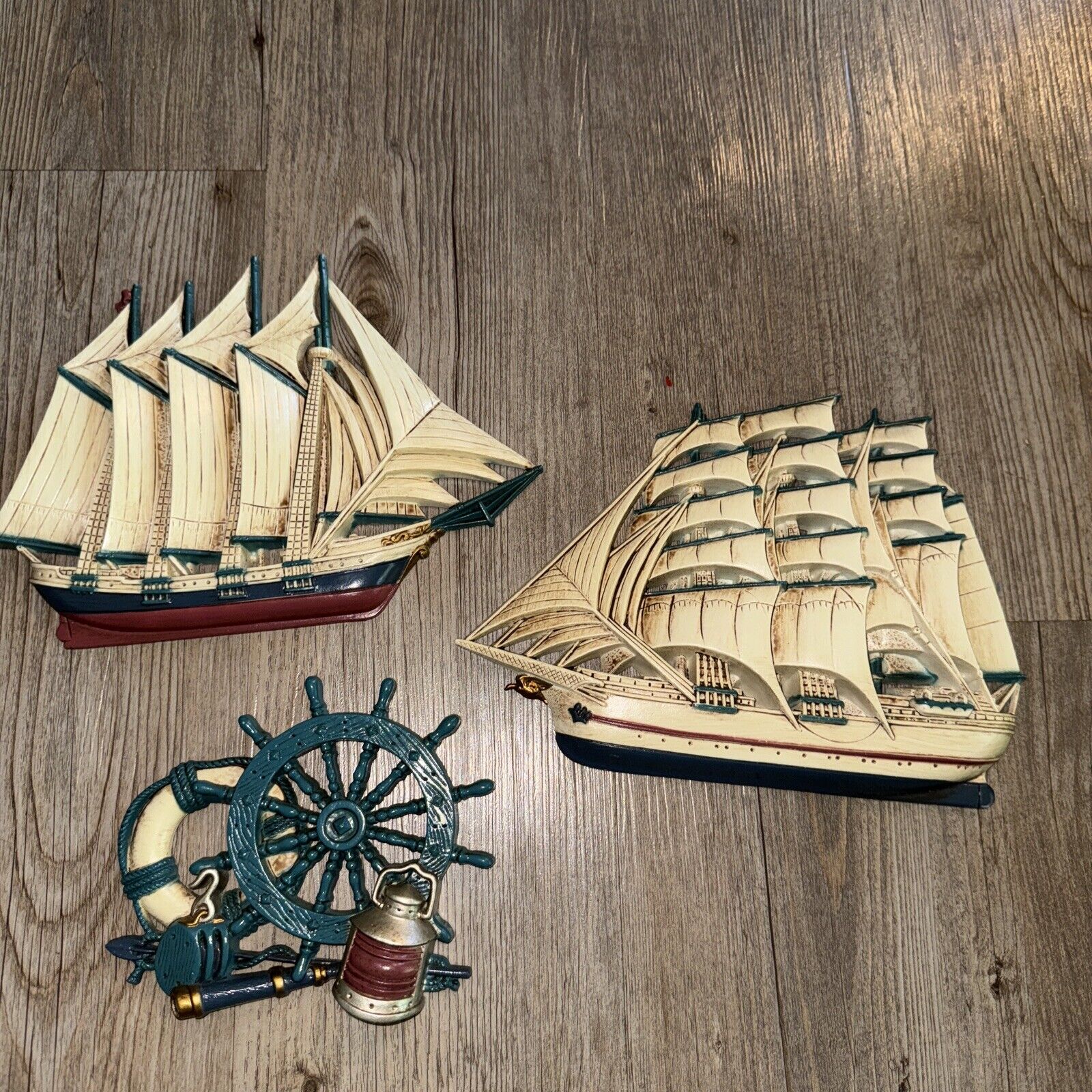 3 pc Vintage Burwood HOMCO Sailing Ships Wall Art Plaques Set Of 3 Nautical