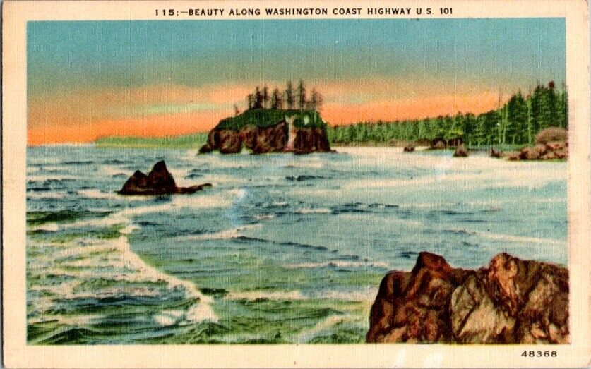 Vintage Postcard Rugged Washington Coast Highway U.S. 101 WA Washington    L-099