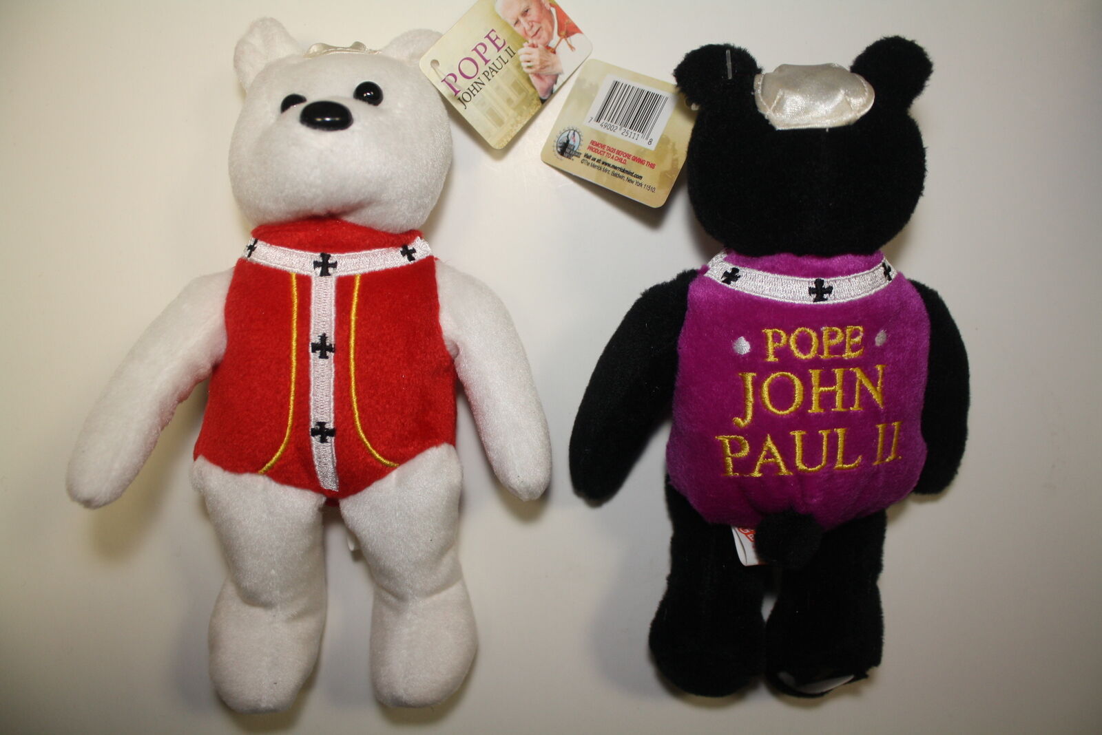 Pair of POPE JOHN PAUL II PLUSH BEARS with Canonization 24K Gold State Quarters