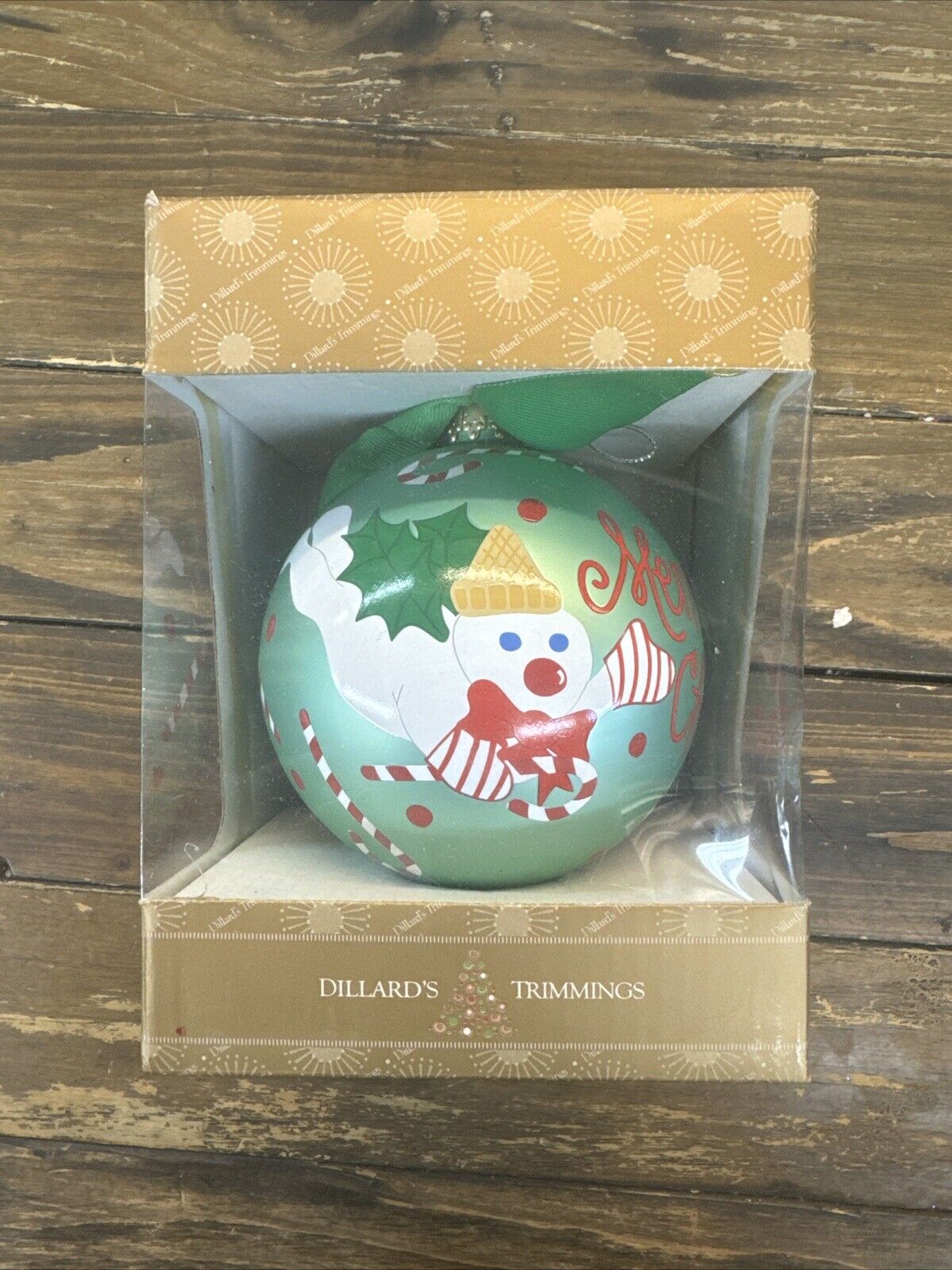 Mr. Bingle Green Glass Ball Ornament Box Hand Painted Vintage Merry Christmas