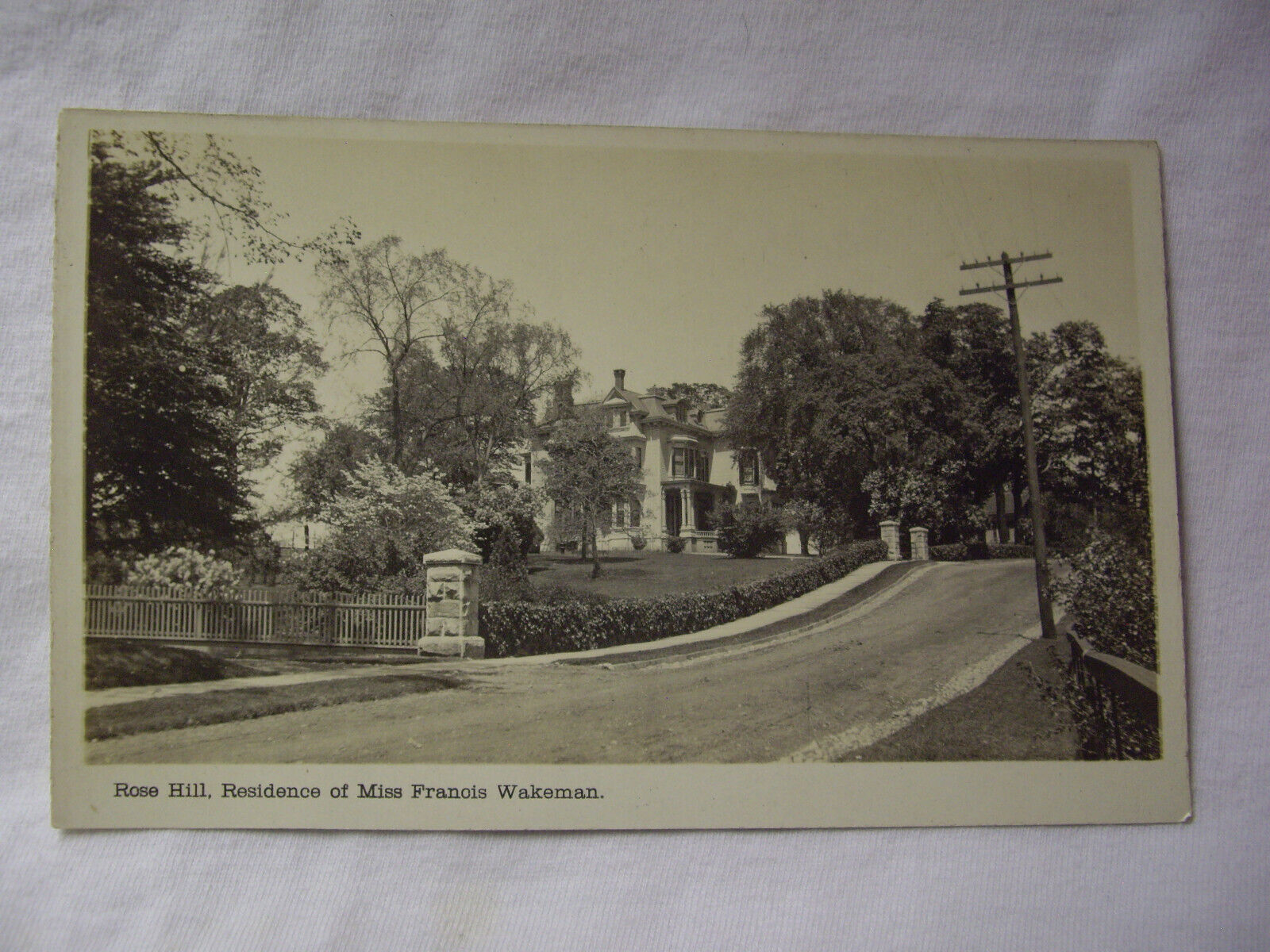Postcard Vintage Real Photo RPPC, Rose Hill, Residence of Miss Francis Wakeman