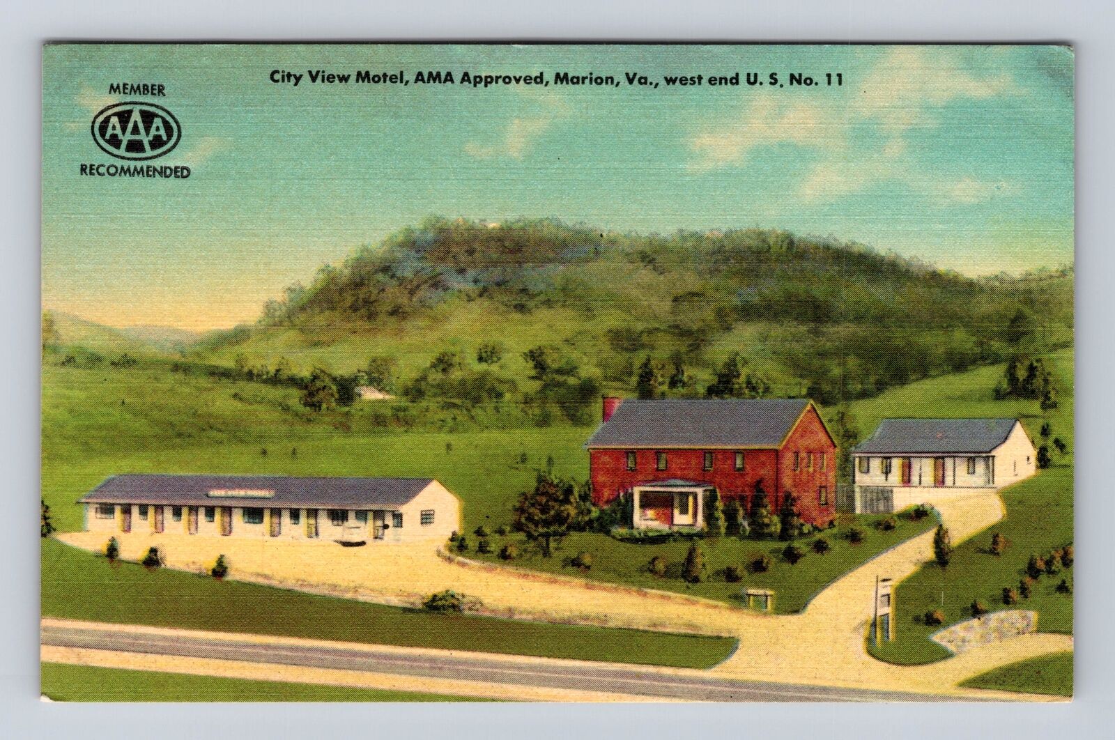 Marion VA-Virginia, City View Motel, U.S. Rt. 11, Advertising, Vintage Postcard