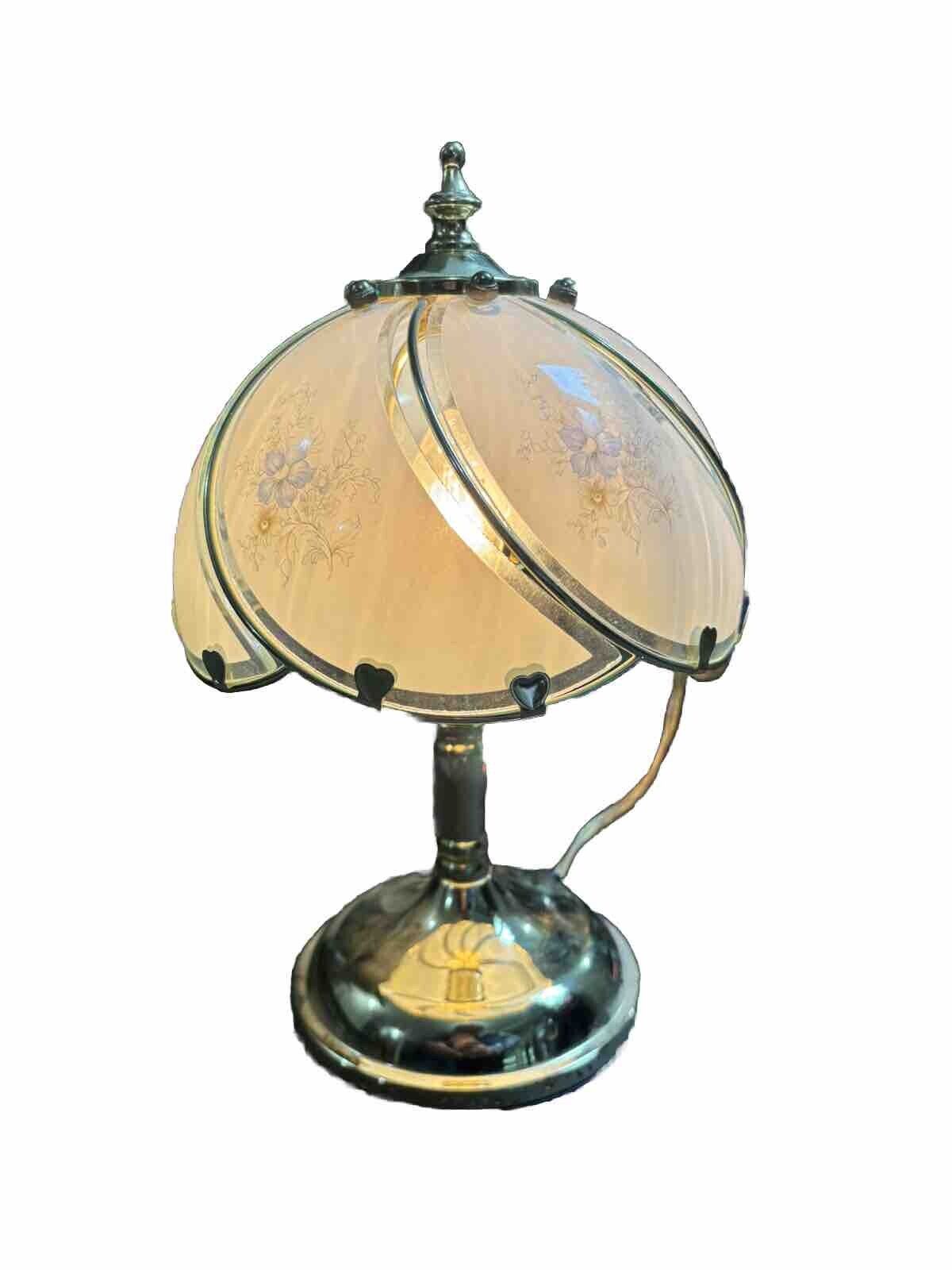 Vintage Gold Colored Floral 3 Way Touch Lamp Blue Flowers