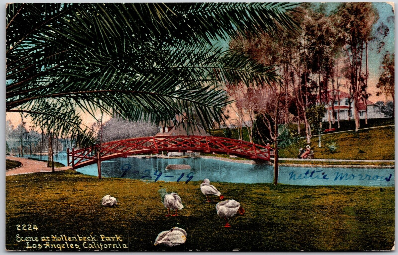 1919 Los Angeles CA-California, Scene at Hollenbeck Park, Lake, Vintage Postcard