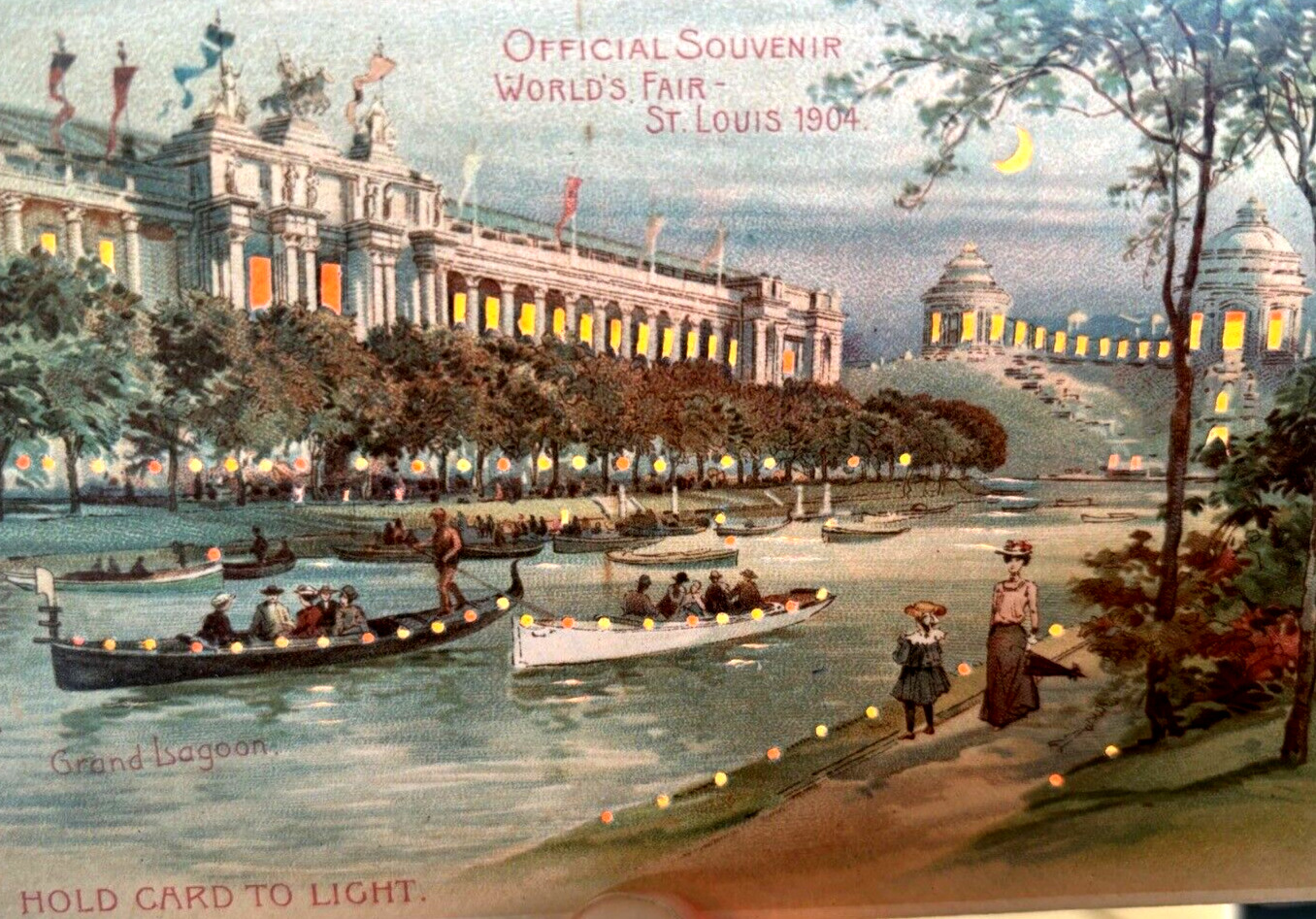 1904 St Louis Worlds Fair Hold To Light Grand Lagoon Postcard Official Souvenir