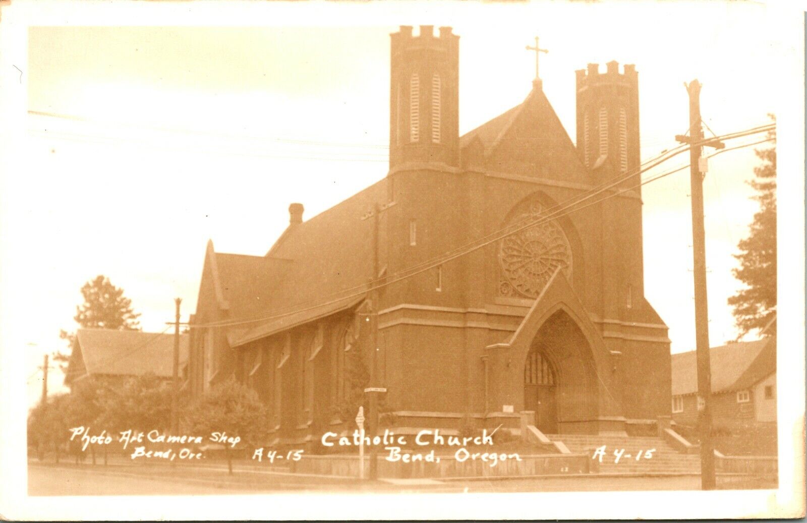 RPPC Sepia Bend Oregon OR Catholic Church UNP A4-15 Postcard