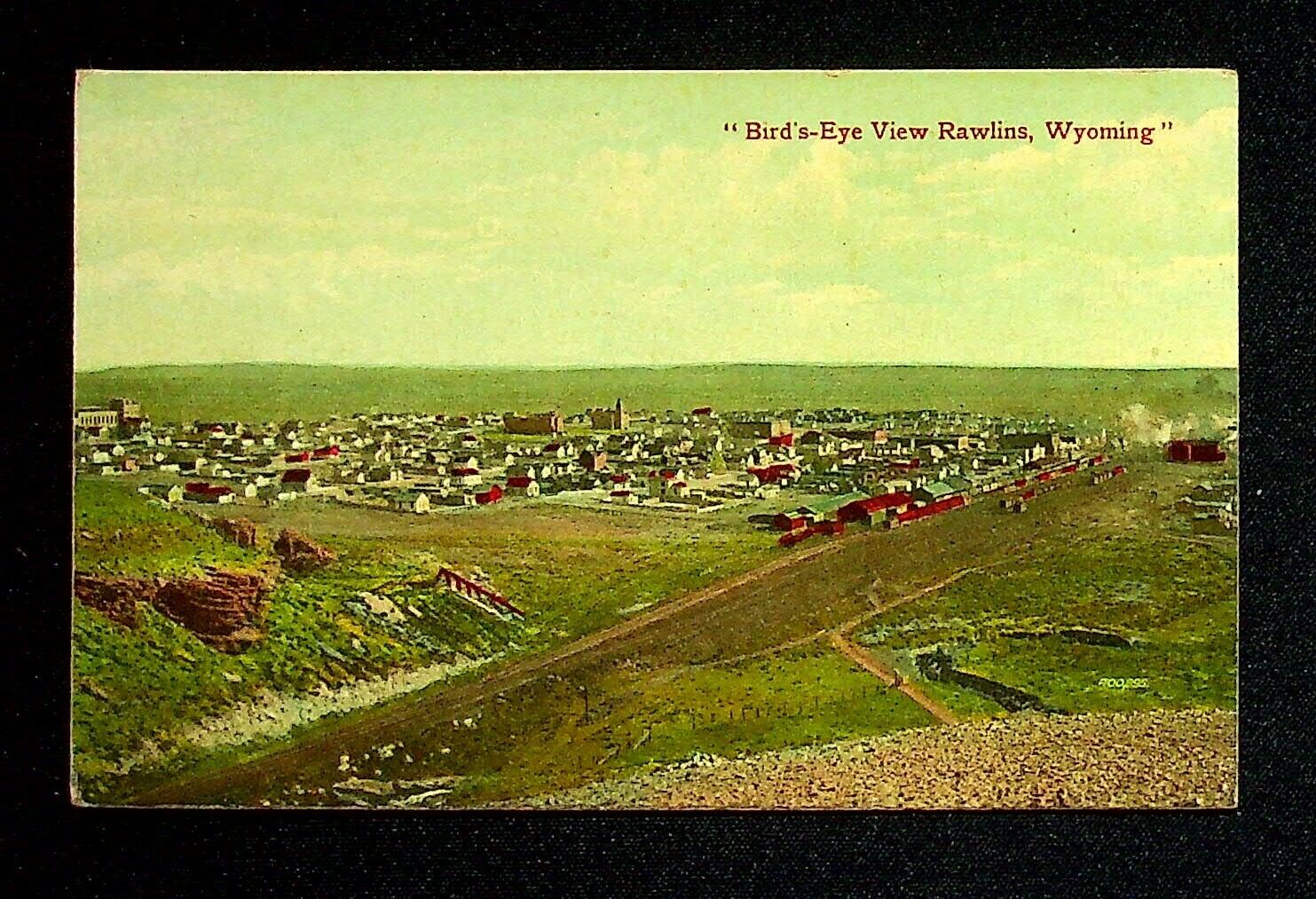 1908 Bird\'s Eye View Rawlins Wyoming Photo Postcard 