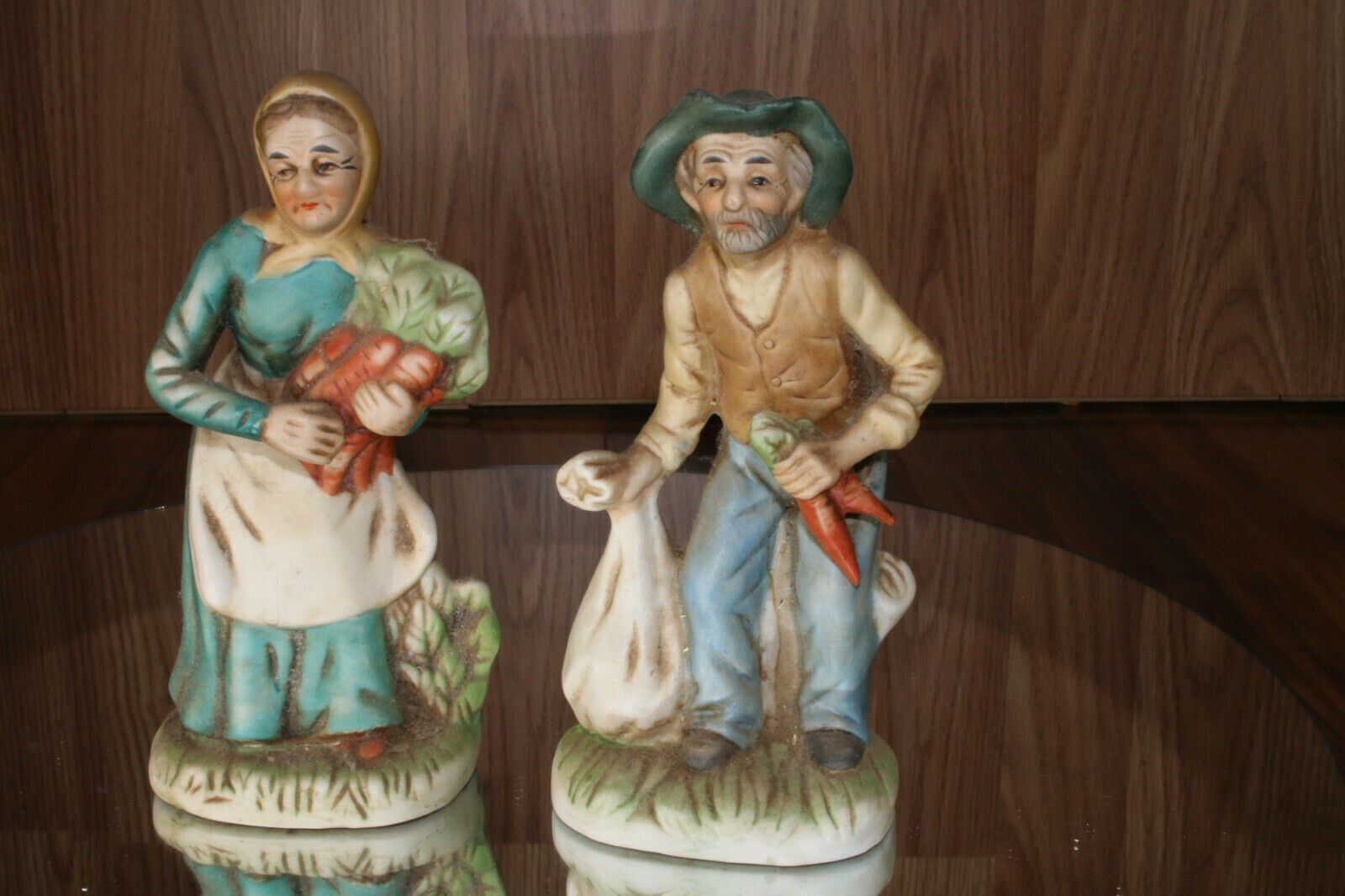 VINTAGE FBIA Set of Old Man Old Woman Farmers or Grandparents Figurines Pre-1949