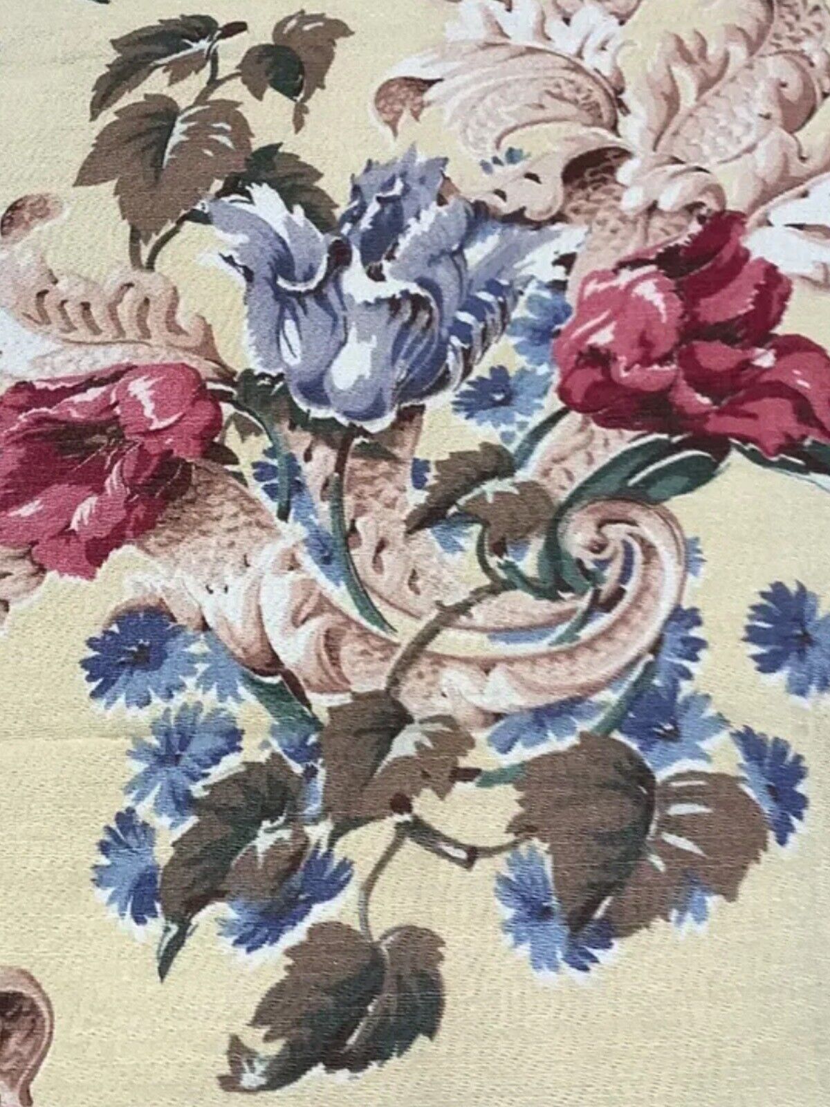 1940-50’ Romantic Multicolor Floral Barkcloth Like Fabric. Perfect for Pillows