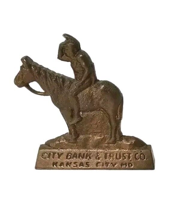 City National Bank Trust Indian Horse Bronze Statue Kansas City Missouri Vintage