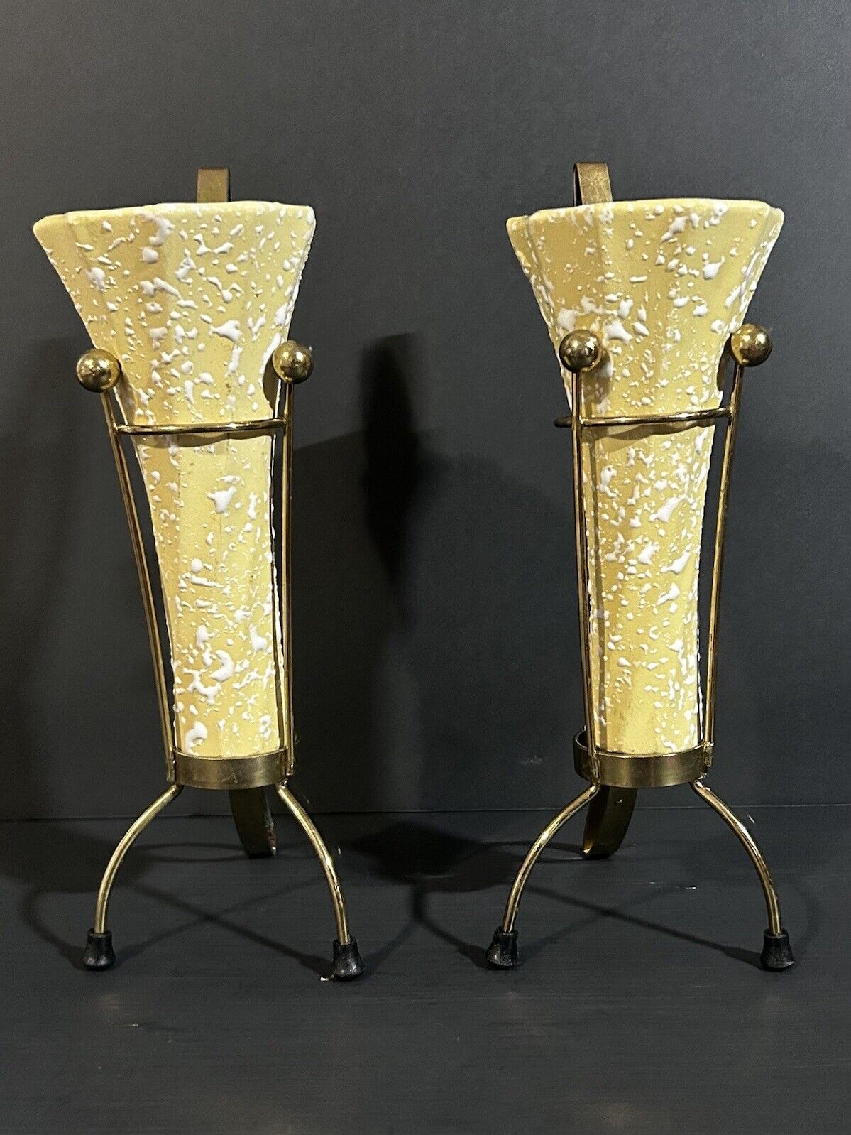 2 Ea. Vintage White Speckled Bud/Flower Vase With Stands
