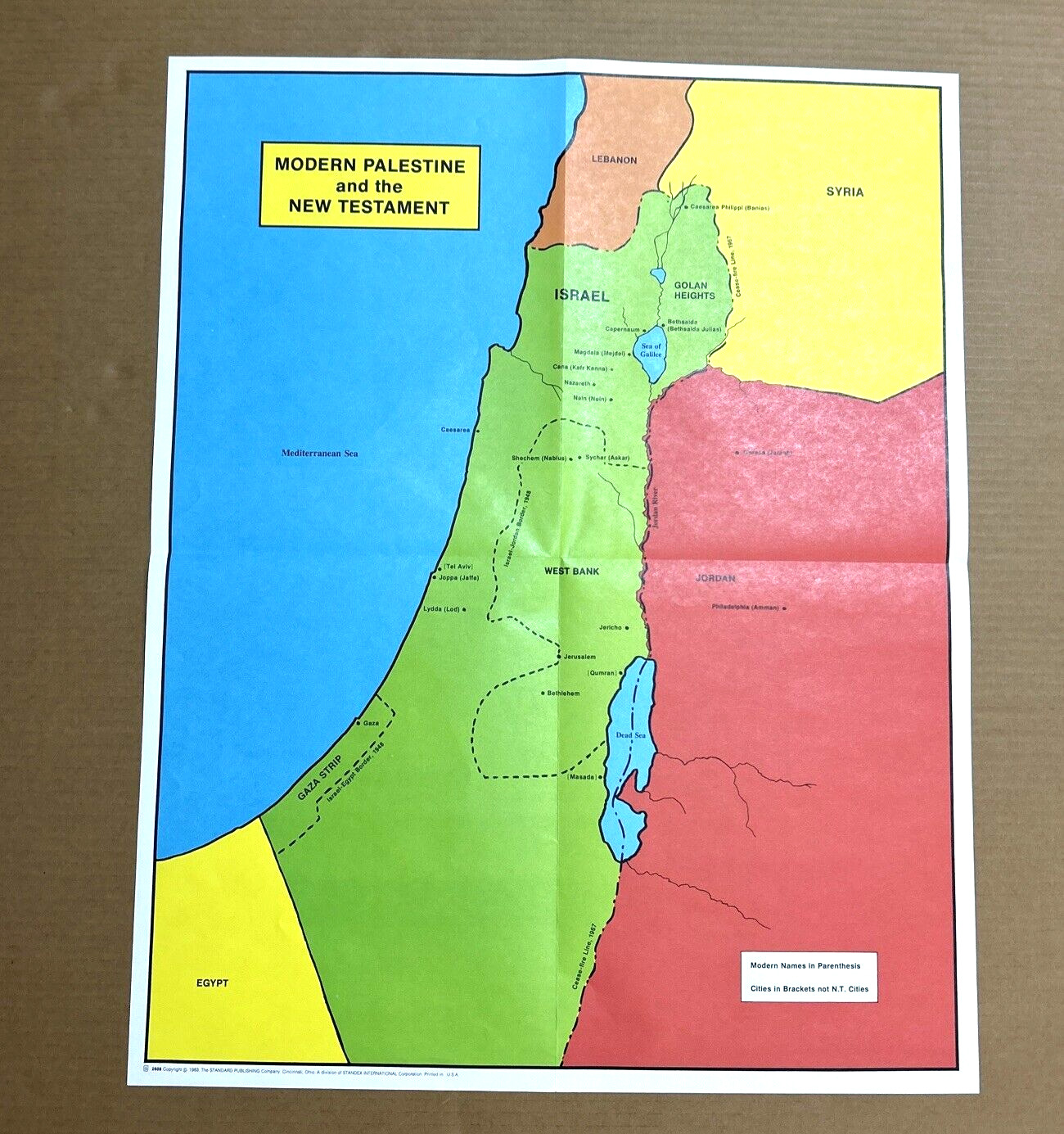 1983 The Standard Publishing Jerusalem + Modern Palestine Map 22x27in Poster