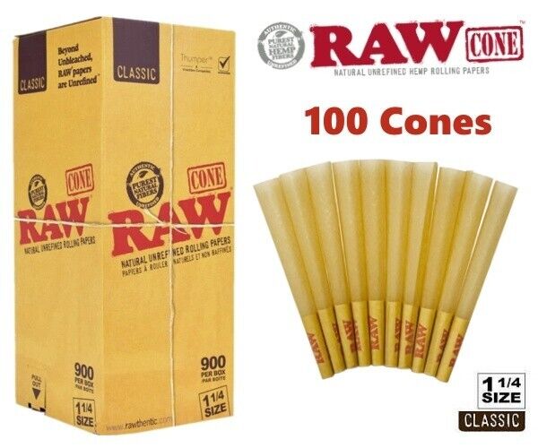 Authentic RAW Classic 1 1/4 Size Pre-Rolled Cone 100 Pack & Fast Shipping