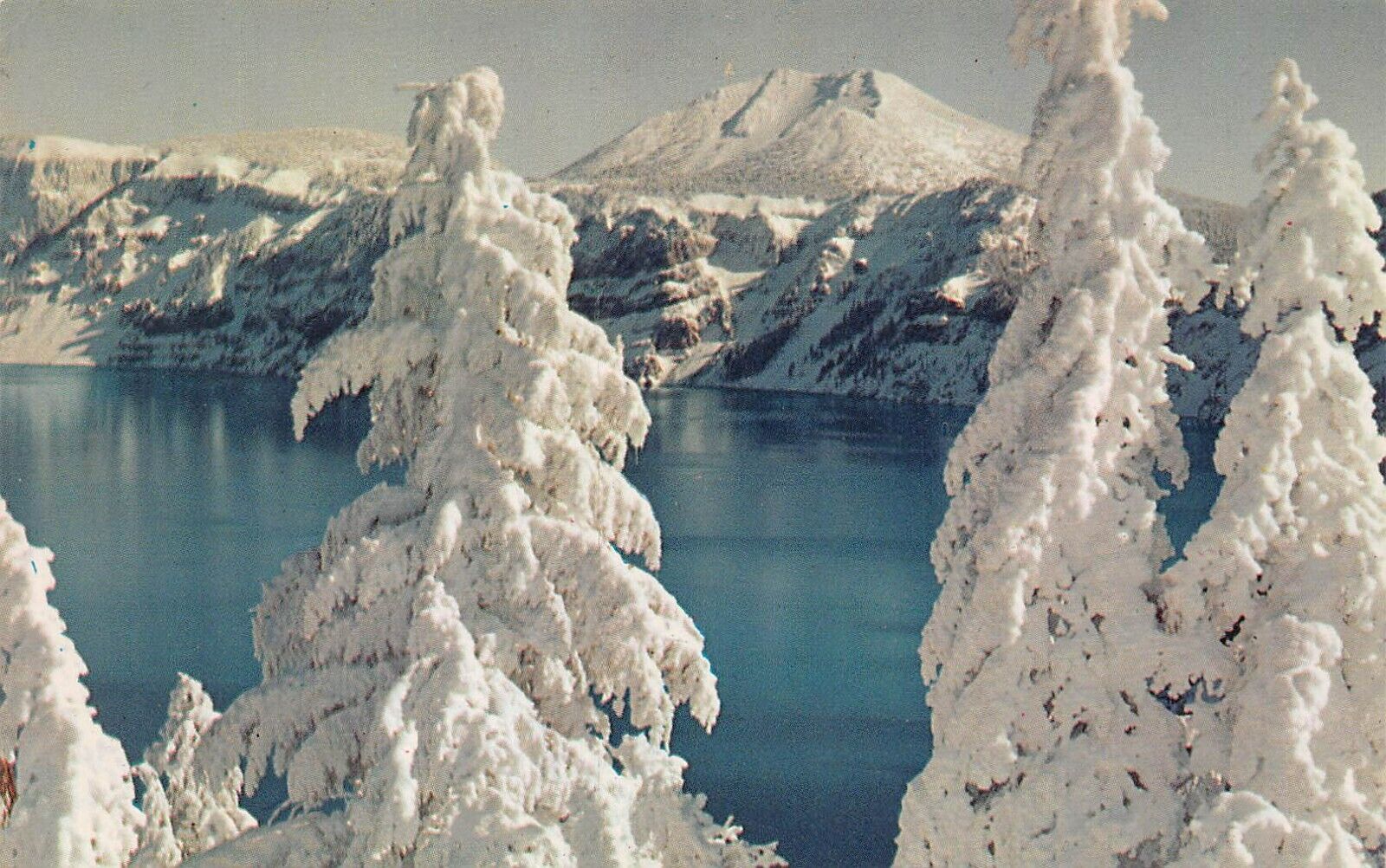 Crater Lake OR Oregon Mt Scott Winter Scene Snow Scenic View Vtg Postcard O5