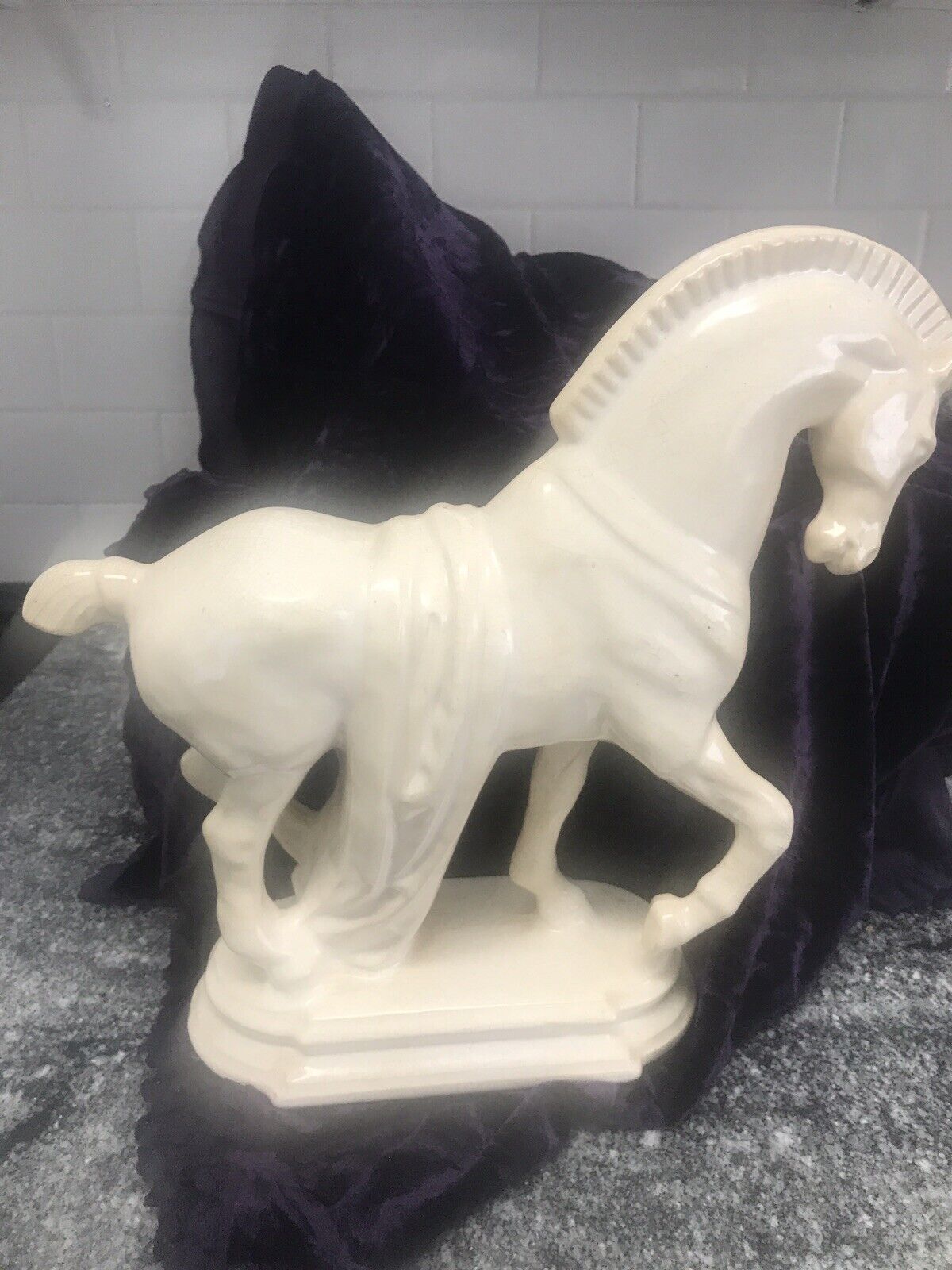 Vintage  Horse 1980's Ceramic Horse Statue Hollywood Regency White