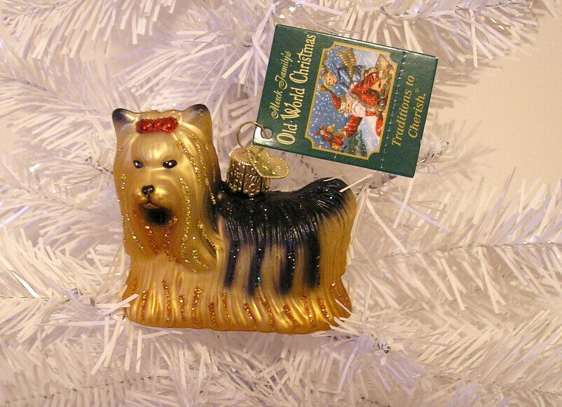 2004 OLD WORLD CHRISTMAS - YORKIE DOG -BLOWN GLASS ORNAMENT NEW W/TAG