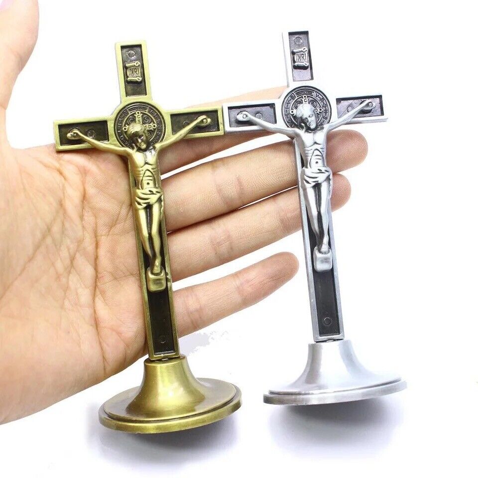 Cross Crucifix Stand Christ Catholic Jesus Statue Silver