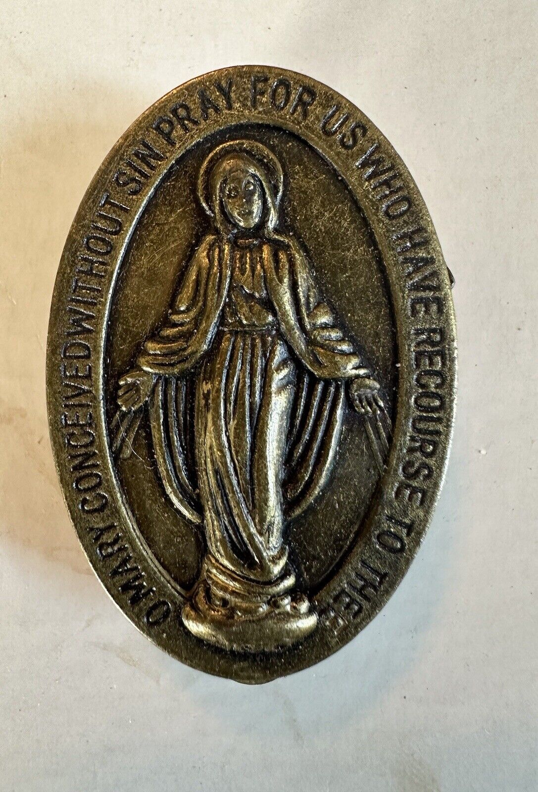 Vintage Religious Immaculate Mary Brass Money Clip - with prayer