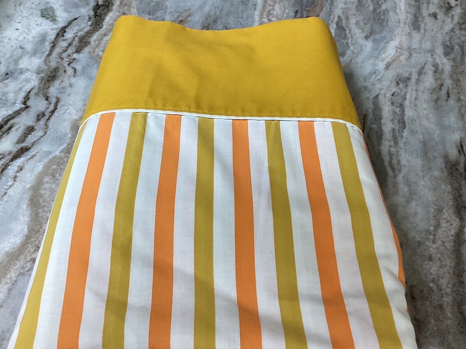 VTG Penny’s Stripped Double/Full Flat Sheet-VGC-Orange, Mustard & White