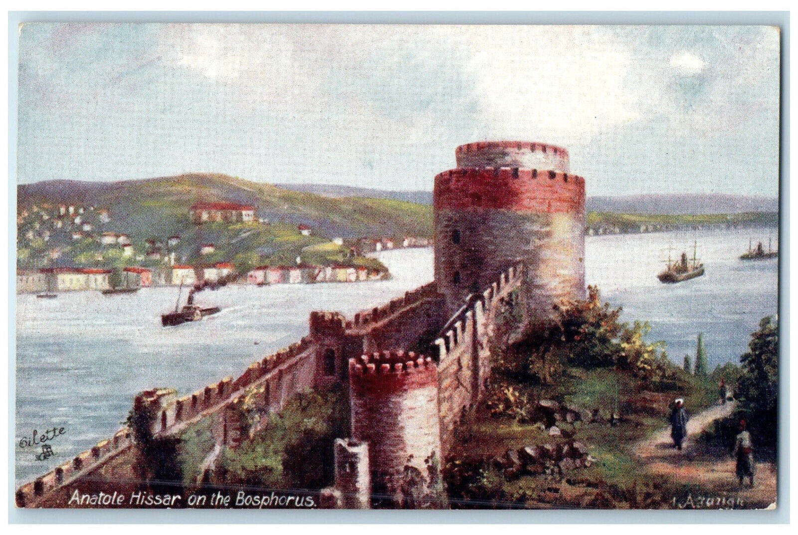 c1910 Anatole Hissar on the Bosphorus Constantinople Oilette Tuck Art Postcard