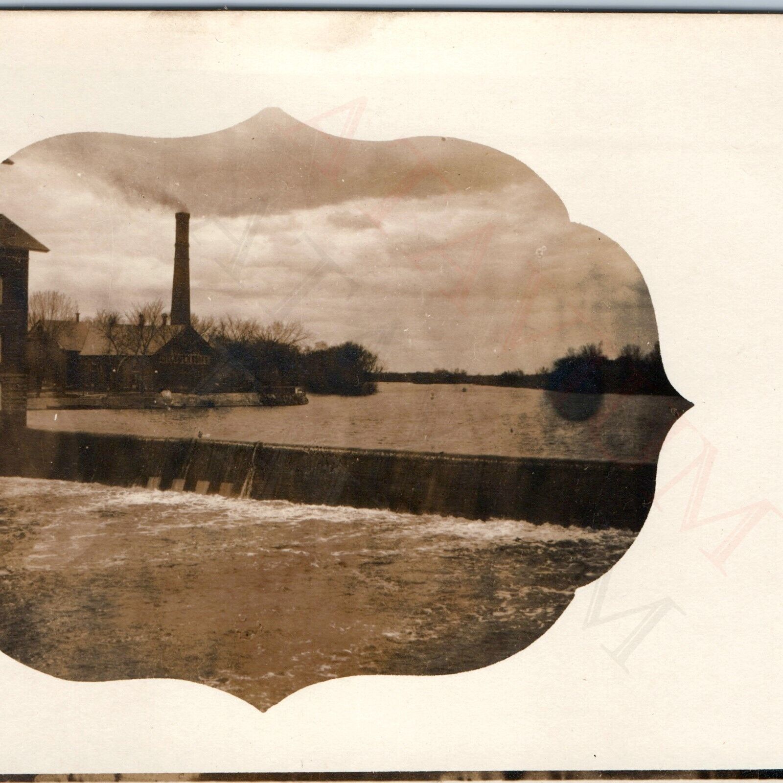 c1910s Beautiful River Dam RPPC City Water Works Smokestack Real Photo PC A192