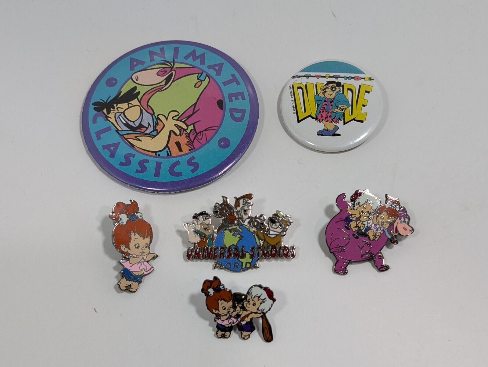 The Flintstones Pin Lot Of 6 Universal Studios Florida Vintage Metal Button Pin