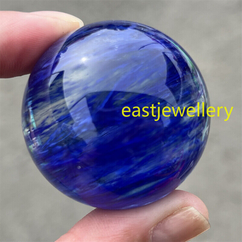 40mm+ Hand Carved Blue Smelting Sphere Quartz Crystal Ball Healing Decor 1PC