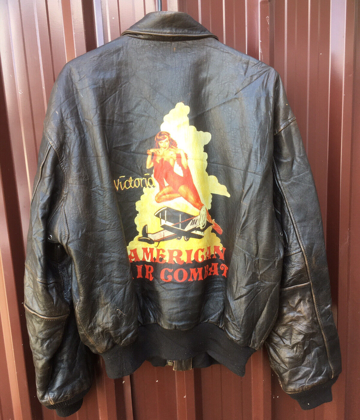 VTG Air Force By Saki Flyers Pilot Aviation Leather Jacket With ARTWORK SIZE L