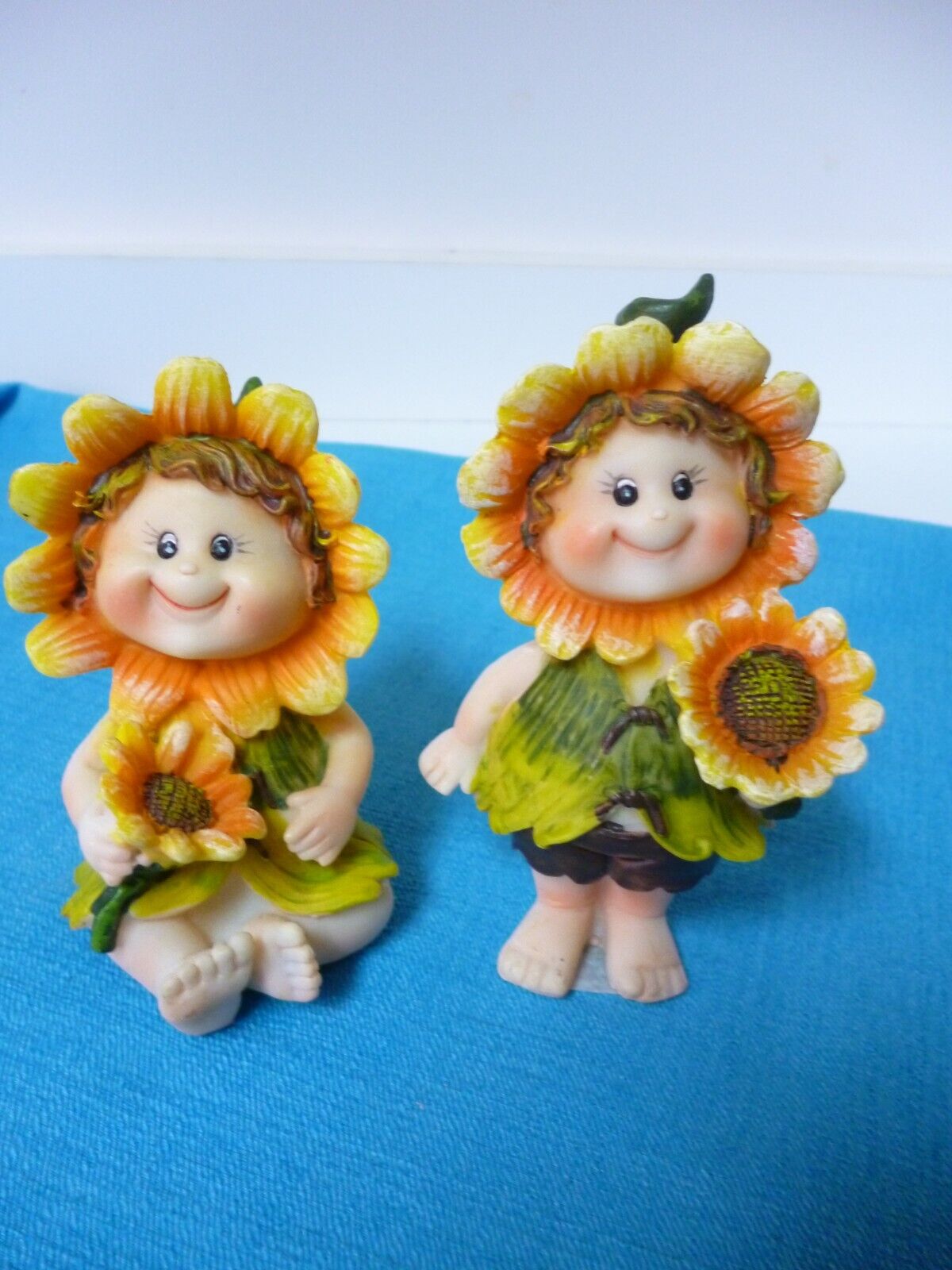 PAIR OF SUNFLOWER ADORABLE GIRLS FIGURINES