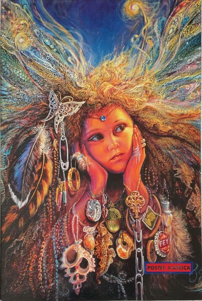 Fairy Artwork Fairie Vintage Poster 23 X 35 Fairy with feathers and charms