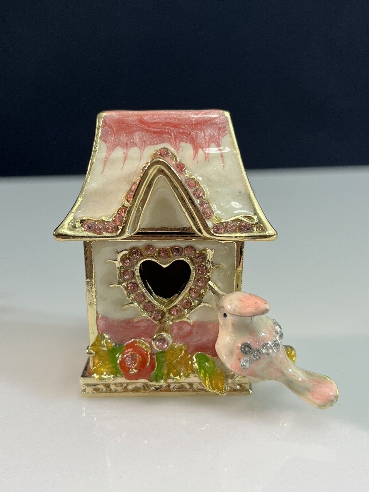 🔵 Ciel Jay Jayson Jeweled Pink Birdhouse Trinket Box Gold Glitz Glam 