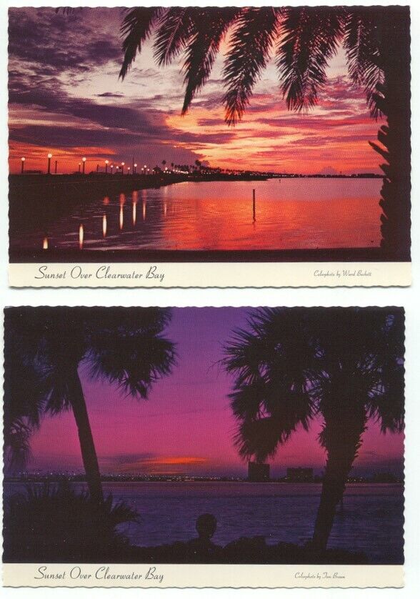 Sunset Over Clearwater Bay FL Lot of 2 Postcards Florida