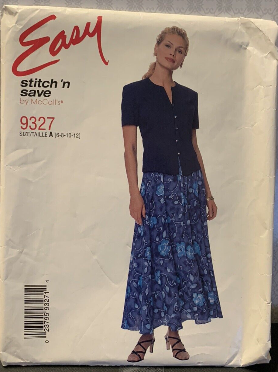 Easy McCall's Stitch 'n Save skirt and top pattern 9327, sizes 6-8-10-12, uncut