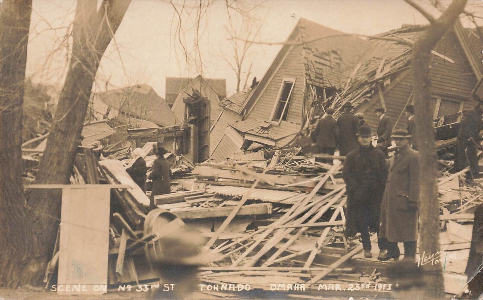 LP70 Omaha Nebraska Tornado Damage 33rd Street  1913 Vintage RPPC  Postcard