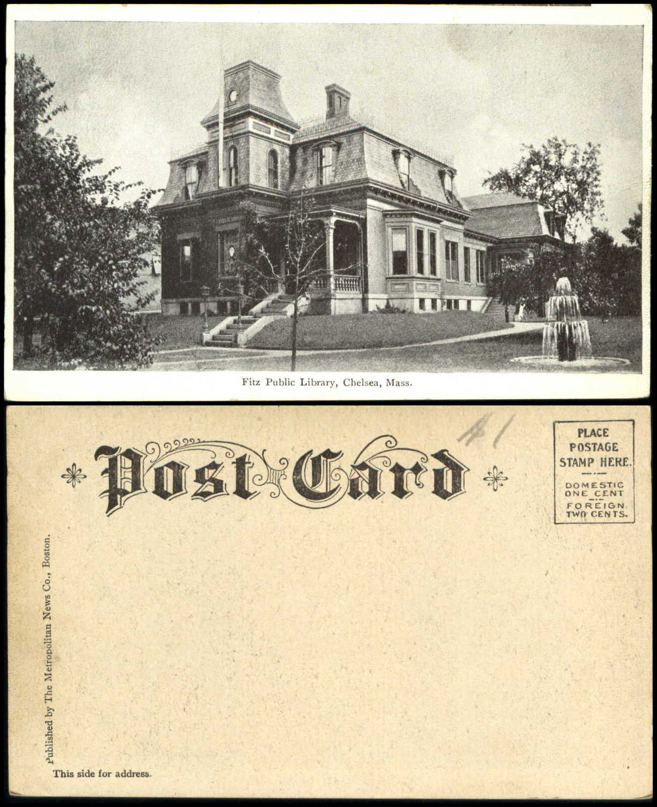 Fitz Public Library Chelsea Massachusetts MA UDB postcard c1905