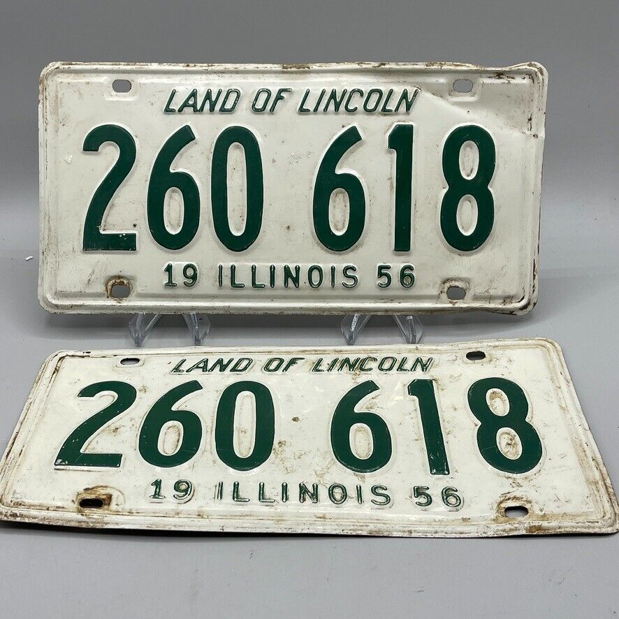 Illinois 1956 Vintage PAIR License Plate Front/Rear Tag Pickup Man Cave Garage
