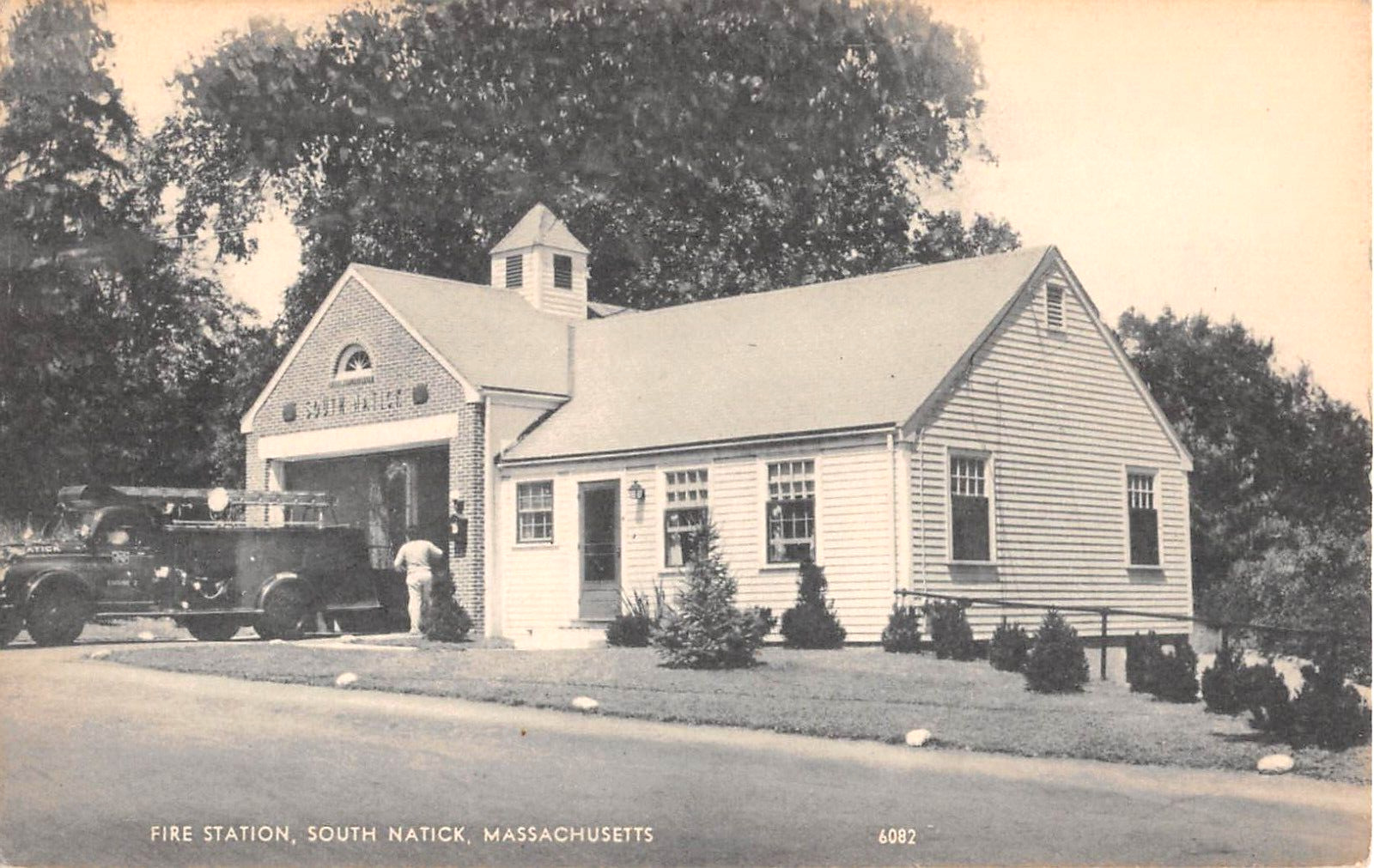 1930's Fire Station South Natick MA post card