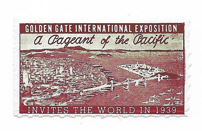 1939 Golden Gate Expo Poster Stamp / Cinderella ~ Bird\'s Eye View of Bridges #2