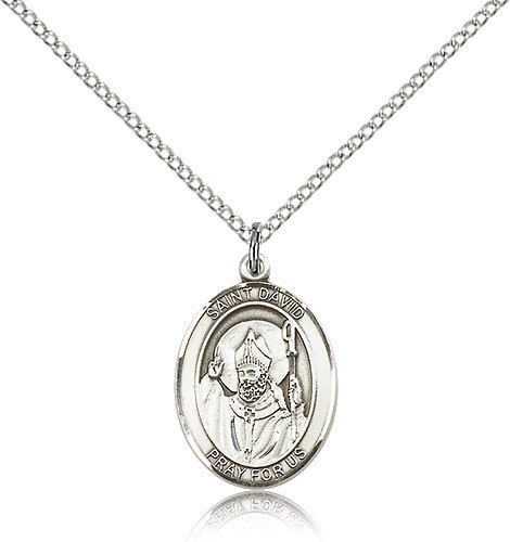 Saint David Of Wales Medal For Women - .925 Sterling Silver Necklace On 18 C...